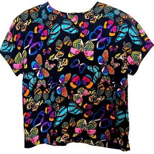 Paul Stanley Petite Vintage 100% Silk Butterfly Blouse 14 Colorful Spring Summer